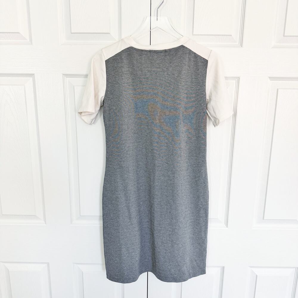 Sonnet James Quincy Dress Sheath Ponte Gray White Sleeve Minimalist Work Casual - Picture 5 of 6